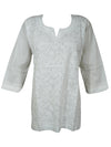 Women Chikankari Embroidery White Cotton Tunic S/L