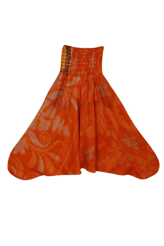Orange Flowy Soft Smock Waist Sari Pants