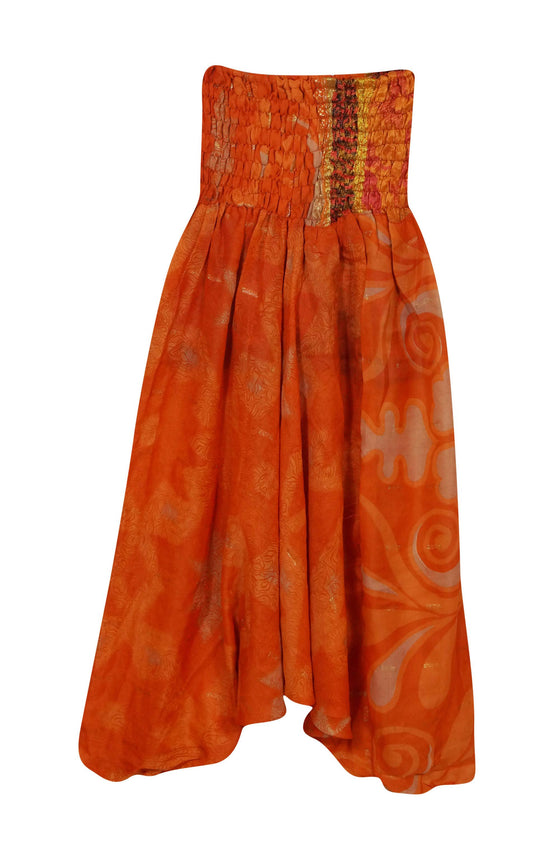 Women Aladdin Harem Pant, Orange Flowy Soft Smock Waist Sari Pants S/M/L
