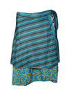 Blue & Orange Reversible Wrap Skirt – 2-Layer Printed Boho Silk Maxi Skirt Size
