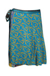 Blue & Orange Reversible Wrap Skirt – 2-Layer Printed Boho Silk Maxi Skirt Size