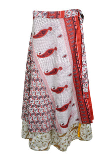  Womens Wrap Skirt, Bohemian Wrap Skirt, Floral Printed Recycle Silk Skirts One size