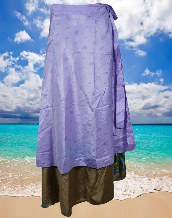 Bohemian Maxi Wrap Skirt, Purple, Beach Wrap Around Silk Magic Skirts, Onesize