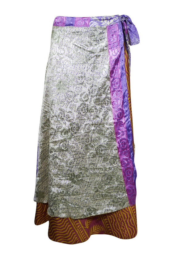 Bohemian Cloud Gray Reversible Wrap Around Silk Skirt