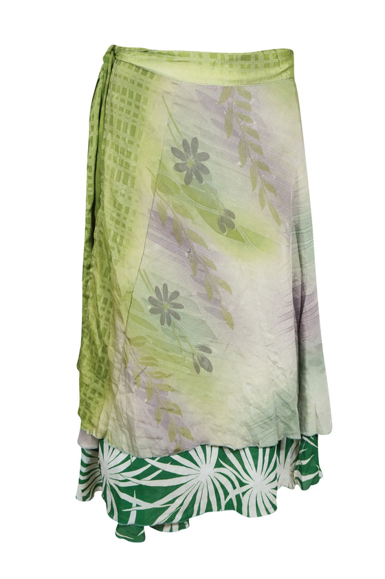 Womens Midi Wrap Skirt Green Floral Printed Wrap Skirts One Size