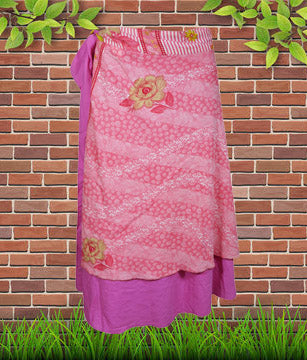 Womens Short Wrap Skirt, Pink Sari Skirt One Size