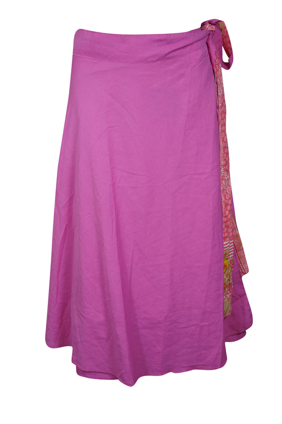 Womens Short Wrap Skirt, Pink Sari Skirt One Size