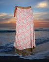 Womens Midi Wrap Skirt, Pink Printed Sari Skirt One Size