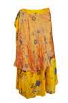 Womens Short Wrap Skirt Yellow Sari Skirt One Size