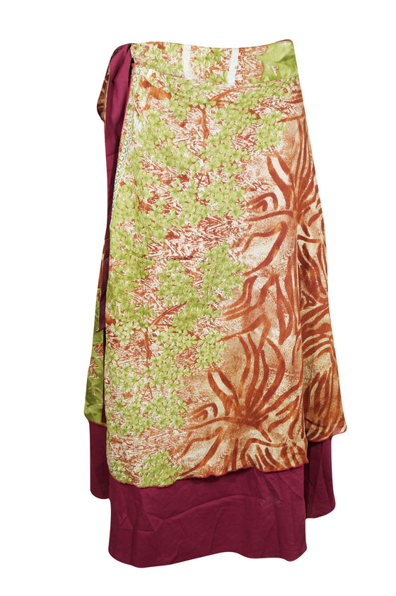 Womens Long Wrap Skirt  Green Printed Around Skirts One size