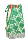 Womens Short Wrap Skirt Green Print Magic Sari Wrap One size