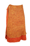 Womens Short Wrap skirt Orange Printed Summer Skirts, One size