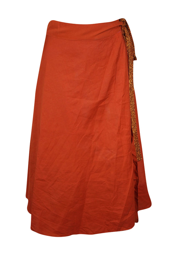 Womens Short Wrap skirt Orange Printed Summer Skirts, One size