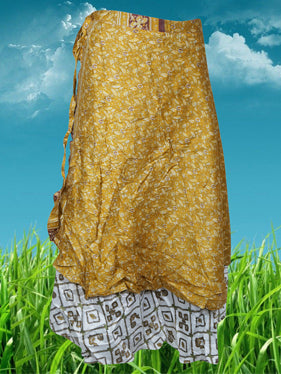 Womens Wrap Skirt  Golden Floral Print Skirt One size