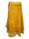 Womens Wrap Skirt, Yellow Floral Sari Skirt  One Size