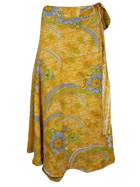 Womens Wrap Skirt, Yellow Floral Sari Skirt  One Size