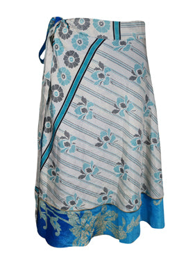 Womens Wrap Skirt, Short Blue White Floral Skirt One Size