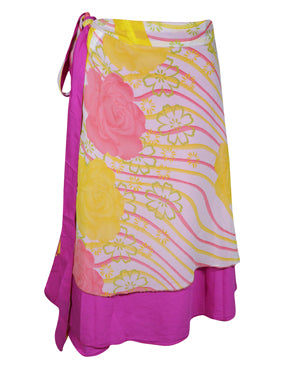 Womens Wrap Skirt, Pink White Floral Sari Skirt One Size