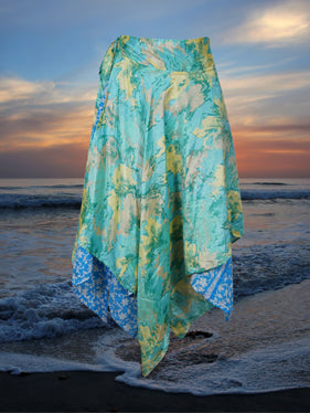 Women Blue Handmade Floral Wrapskirt One Size