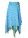 Women Blue Handmade Floral Wrapskirt One Size