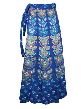 Womens Hippie Maxi Skirt, Cotton Wrap Skirt, Gypsy Skirt, Blue Skirts S/M/L