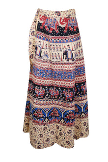  Women Printed Wrap Around, Pink Blue Handmade Women Summer Beach Vacation Skirt