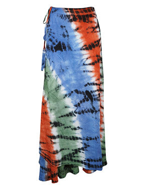 Women Wrap Maxi Skirt, Tie Dye Long Skirt, Jovial Marooned Blue Wrap One size