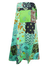 Womens Wrap skirt, Long Vintage Green Boho Patch Work Cotton Wrap Skirt One Size