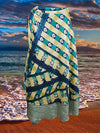 Womens Long Wrap Skirt Blue Printed Sari Skirt One Size