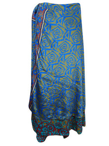  Womens  Maxi Wrap Skirt, Blue Floral Handmade Skirt One size