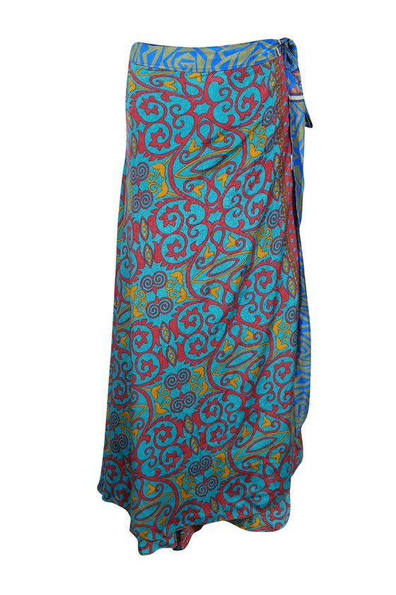 Womens  Maxi Wrap Skirt, Blue Floral Handmade Skirt One size