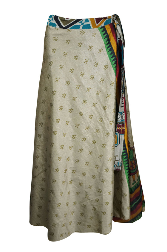 Womens Wrap Skirt  Beige Floral Printed Wrap Skirts One Size