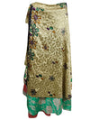 Women Long Wrap Skirt Beige Green Floral Printed Skirts One Size