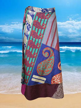 Boho Wrapskirt, Blue, Pink Paisley Layers Wrap Skirts