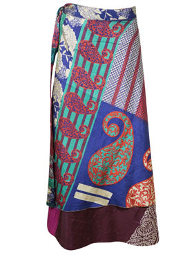Boho Wrapskirt, Blue, Pink Paisley Layers Wrap Skirts