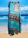 Wrap Long Skirt, Blue Printed Silk sari wrap skirt Valentine gift one size