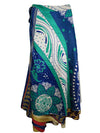 Sari Wrap Skirt, Blue Silk Reversible Retro Skirt, one size