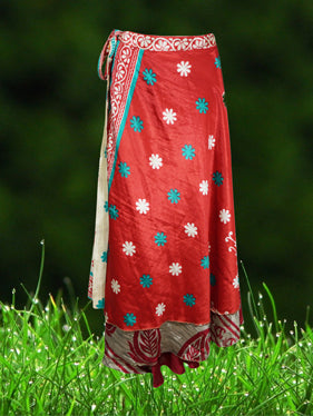 Womens Beach Wrap Skirt Red Floral Skirts Valentine gift One Size