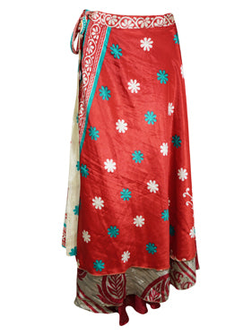 Womens Beach Wrap Skirt Red Floral Skirts Valentine gift One Size