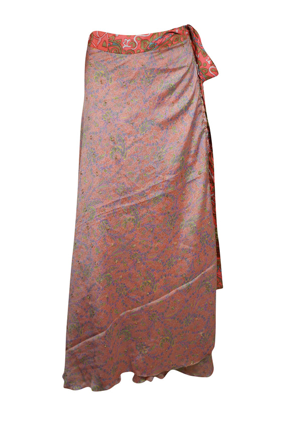 Wrap Long Skirt, Pink Printed skirt, one size