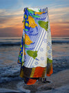 Bohemian Blue White Long Wrap Skirt Printed Sari Wrap Around Skirts One size