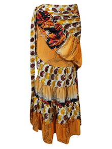  Boho Wrap Skirt for Women, Orange Ruffle Ties, Long Skirt One size