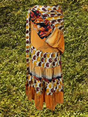 Boho Wrap Skirt for Women, Orange Ruffle Ties, Long Skirt One size