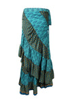 Bohemian Blue Silk Sari Ruffle Wrap Skirt, Tiered Maxi Skirt One size