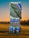 Women Ruffle Wrap Skirt Blue Printed Beach Skirt  One size