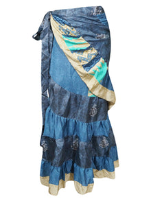  Boho Wrap Skirt for Women, Blue Ruffle Wrap Skirt One size