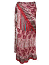 Women Ruffle Wrap Skirt Red Pink Paisley Printed Beach Skirt One size