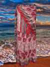 Women Ruffle Wrap Skirt Red Pink Paisley Printed Beach Skirt One size