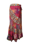 Womens Silk Sari Ruffle Wrap Skirt, Red Tiered Maxi Skirt One size