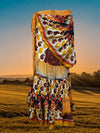 Womens Silk Sari Ruffle Wrap Skirt, Orange Tiered Maxi Skirt One size